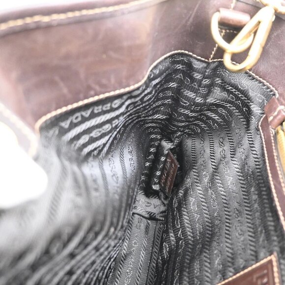 PRADA MILANO Logo 2Way Shoulder Hand Bag Jacquard Leather Brown GHW - Picture 13 of 15